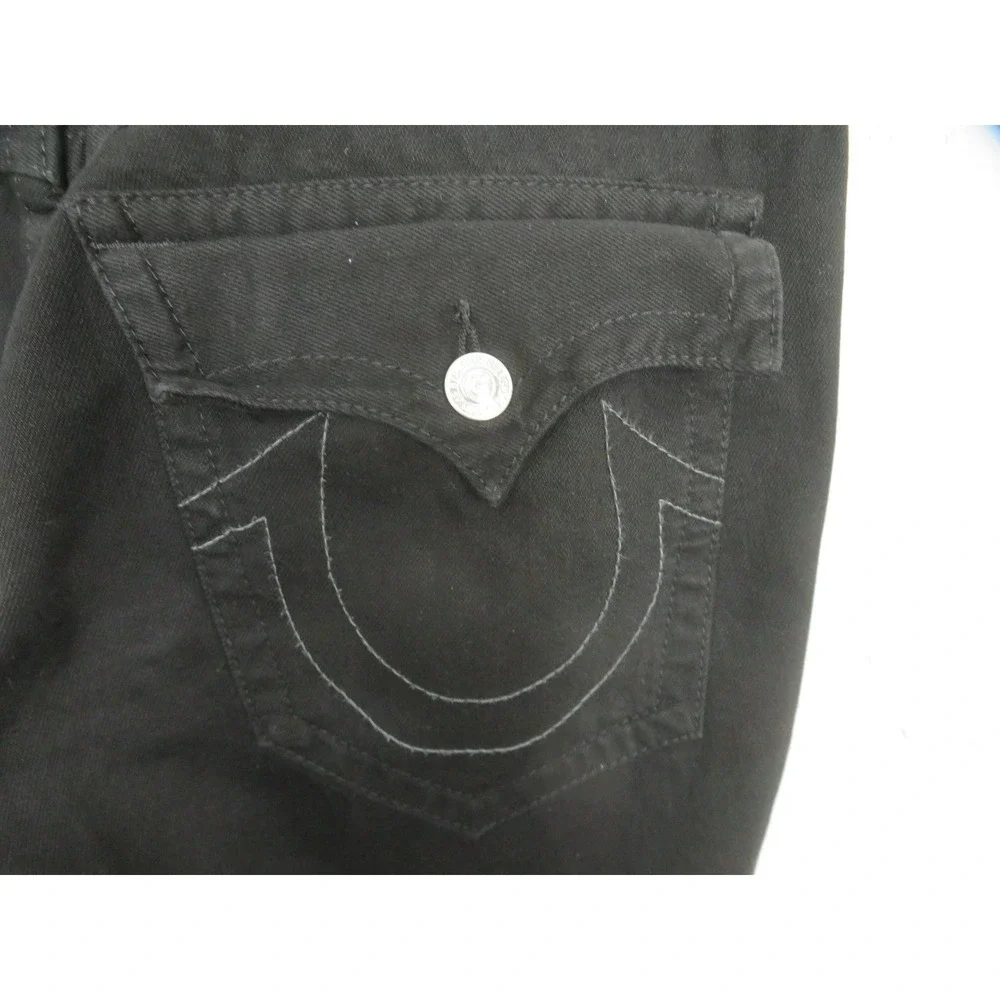 True Religion Straight Jeans Mens 38x30 Black Flap Pockets Logo Denim Casual